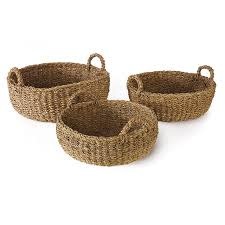 Seagrass Shallow Basket With Handle Med