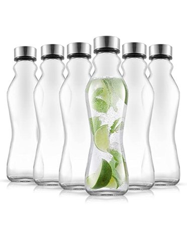 Spring Glass Water Bottle with Stainless Steel Cap, 10" x 3"