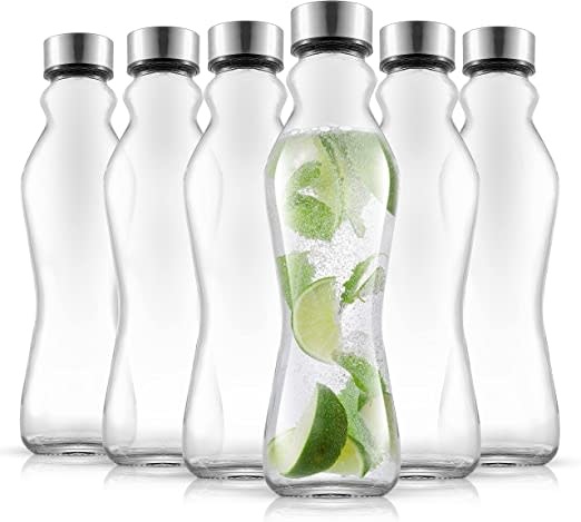 Spring Glass Water Bottle with Stainless Steel Cap, 10" x 3"
