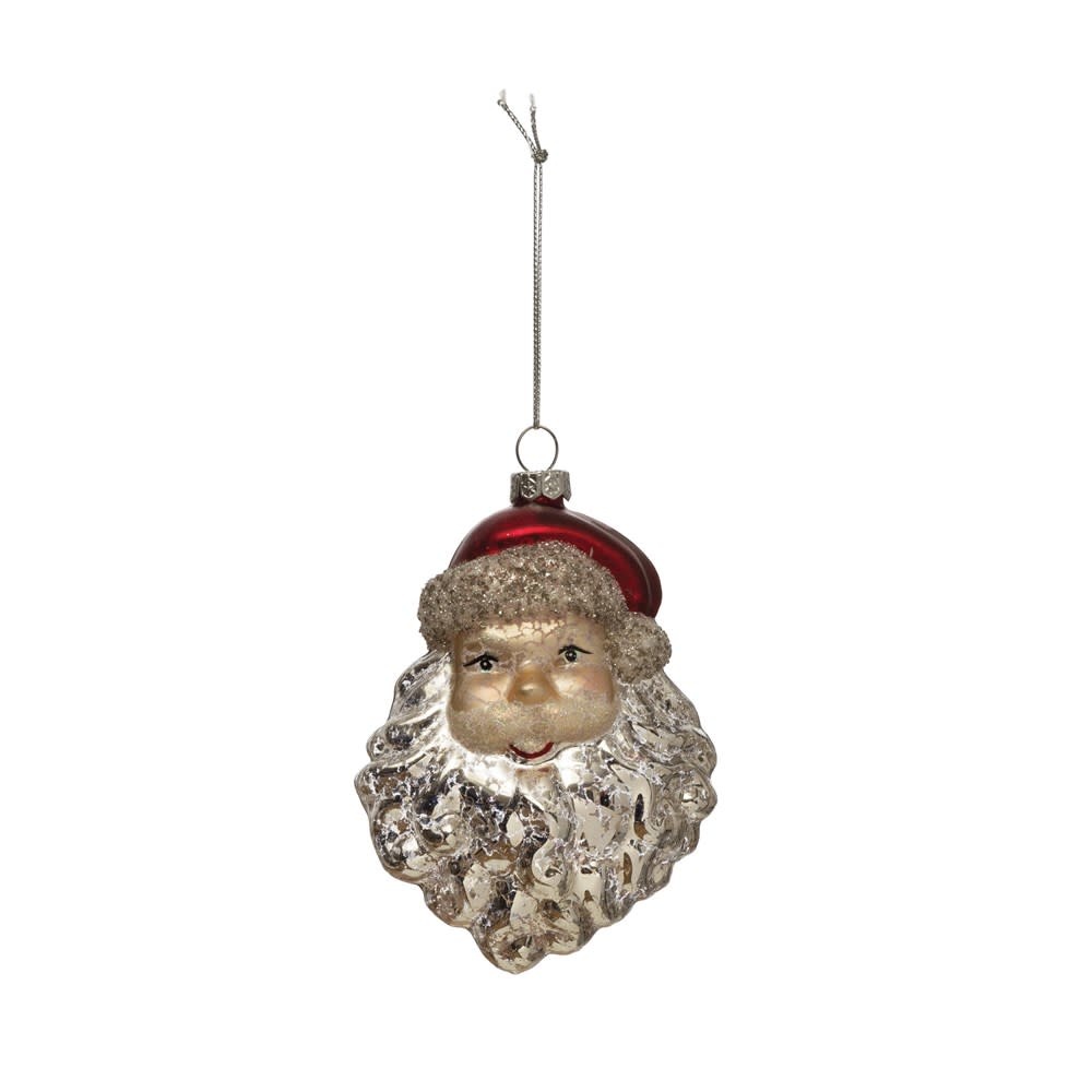 Glass Santa Head Ornament 5"H