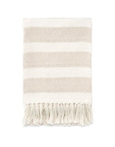 Striped Throw, White-Taupe, Cotton