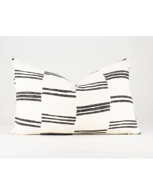 Flat Weave Block Print Pillow, Faded Black, 14 x 22