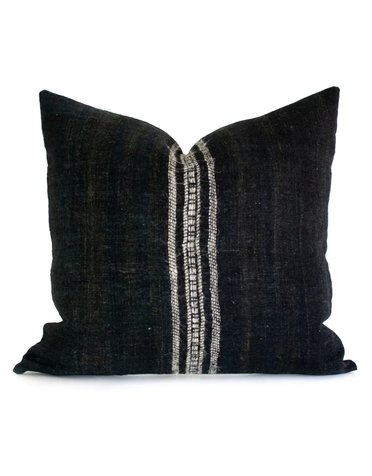 Stripe Indian Wool Pillow, Black, 20"