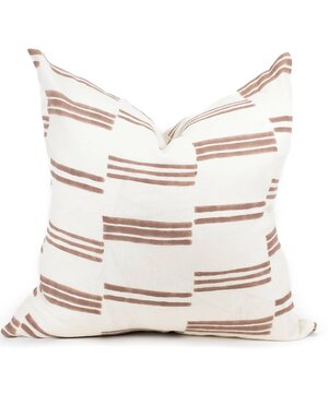 Flat Weave Block Print Pillow, Macaroon, 20"