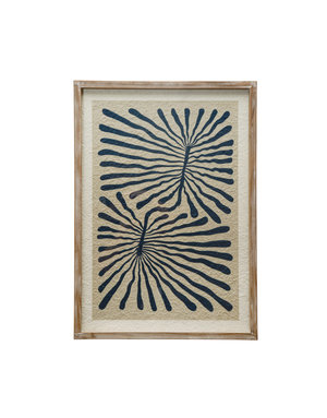 Abstract Image Wood Framed Glass Wall Decor, Blue & Beige, Available for local pick up
