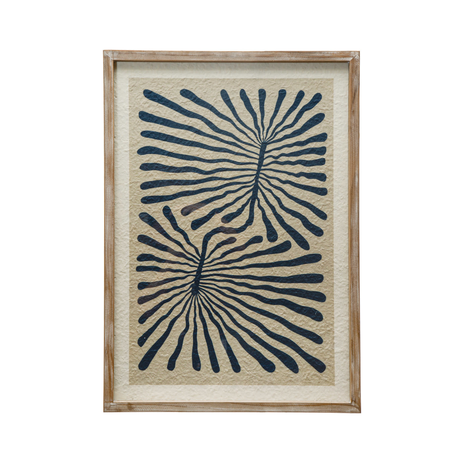 Abstract Image Wood Framed Glass Wall Decor, Blue & Beige, Available for local pick up