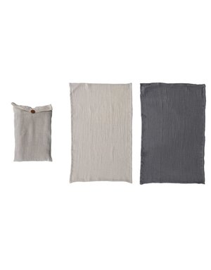 Cotton Double Cloth Tea Towel Set, Natural & Charcoal