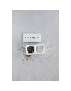 Stoneware Pinch Pot w/ Lid "Salt & Pepper", White & Black, 4" x 2"