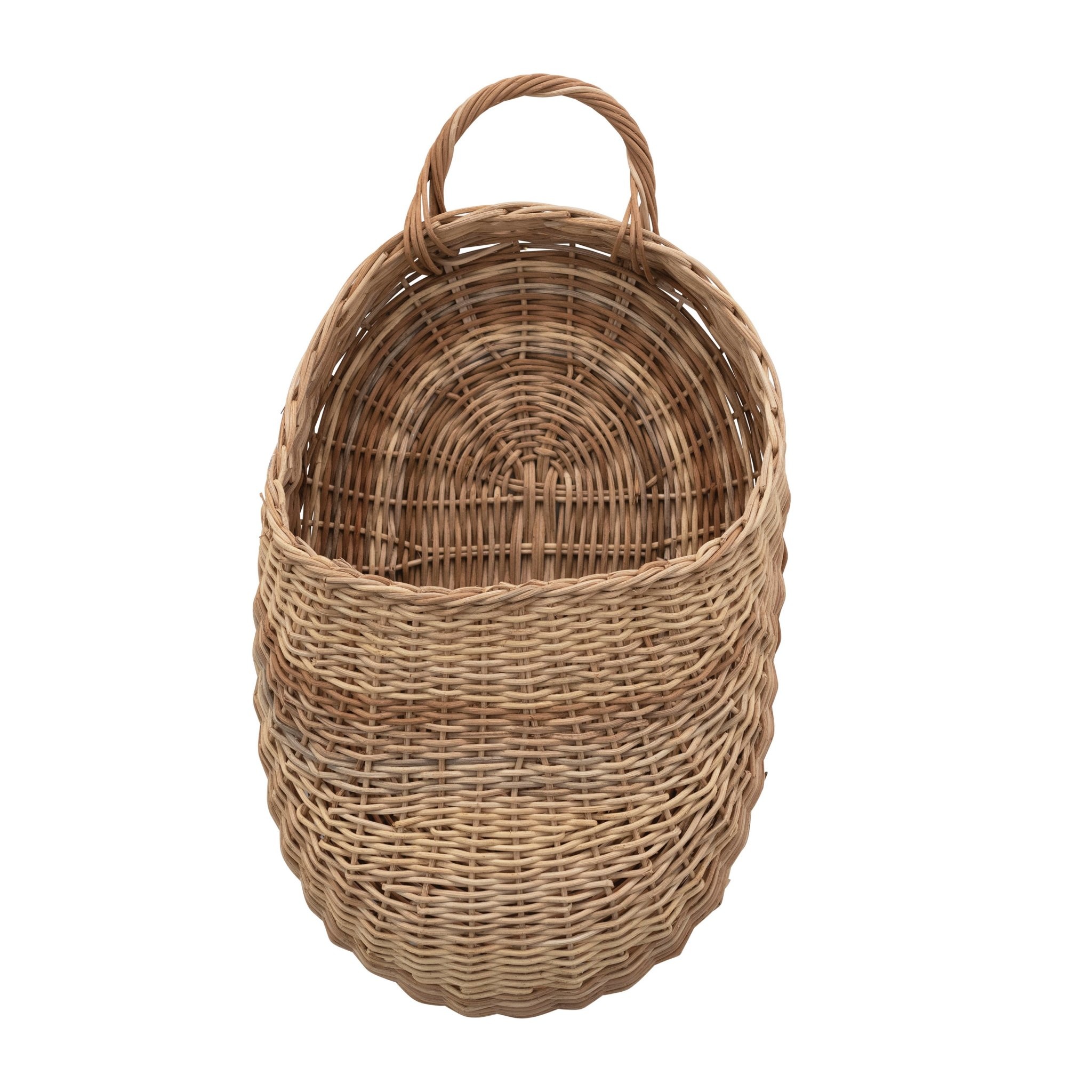 Hand-Woven Wicker Wall Basket w/ Handle, Natural - Knotty and