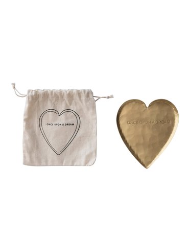 Hammered Brass Heart Shaped Dish with Engraved "Once Upon A Dream"