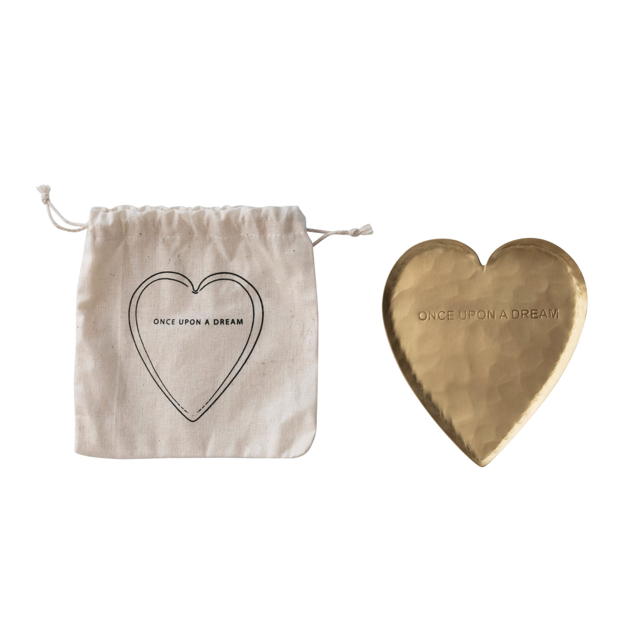 Hammered Brass Heart Shaped Dish with Engraved "Once Upon A Dream"