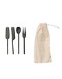 Appetizer Utensils, Black, Set of 4 in Printed Drawstring Bag, 6"