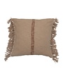 Brown Stripe & Fringe Square Cotton Slub Pillow, Natural, 20"
