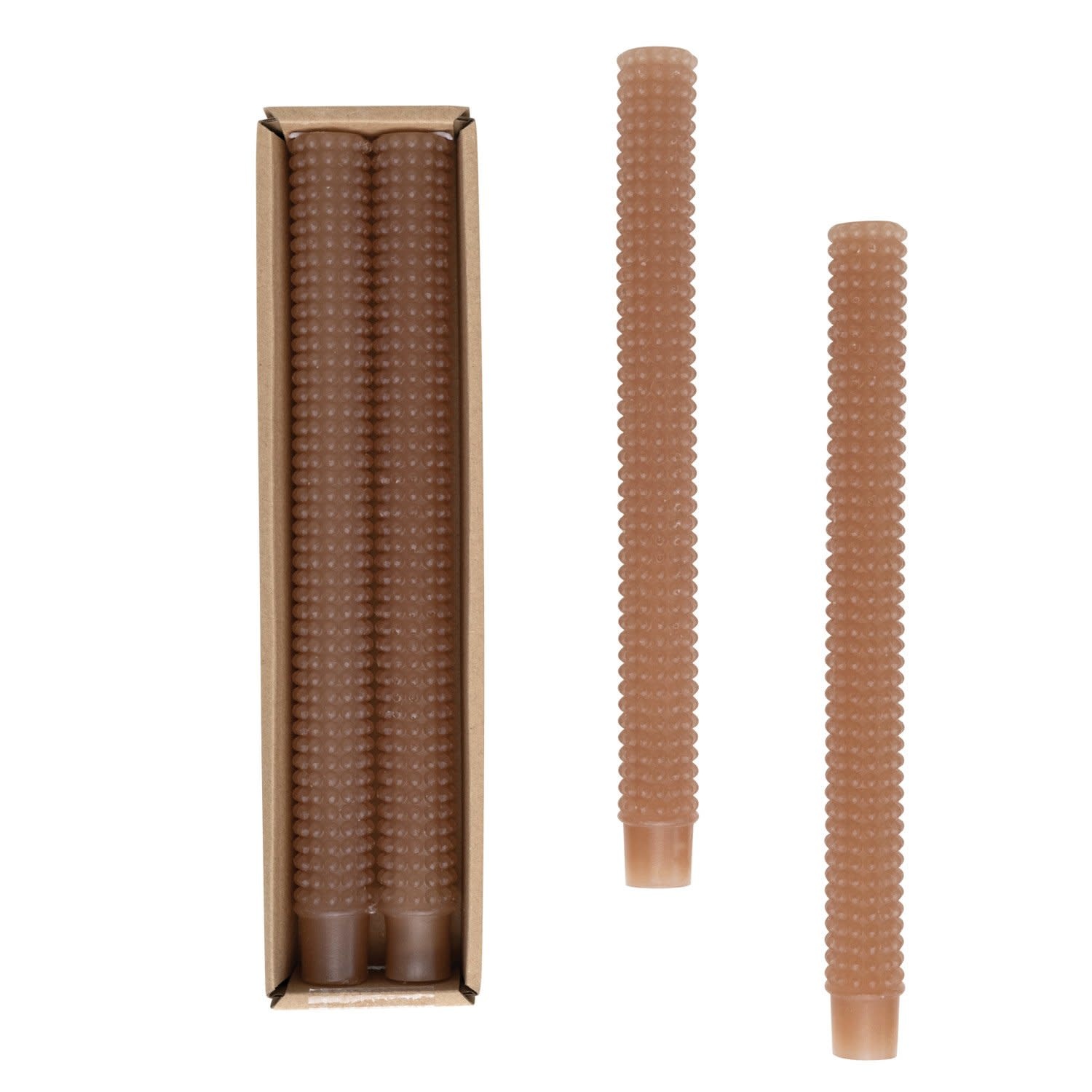 Unscented Hobnail Taper Candles in Box, Cappuccino Finish, 10"h