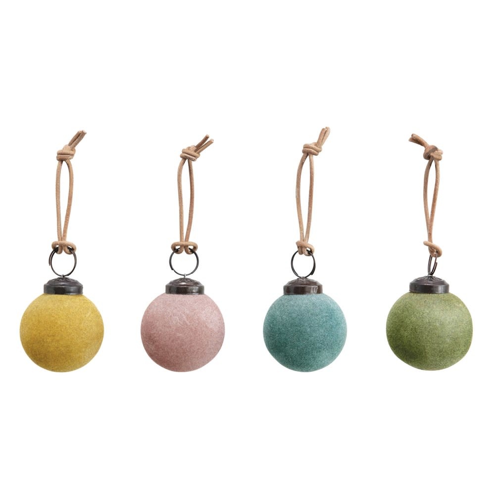 Flocked Glass Ball Ornament, 4 Colors 2"