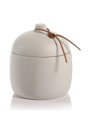 Prado Ceramic Canister w/ Leather Tie, 5.25" x 5.75"