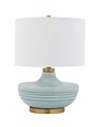 Ceramic Lamp w/ Linen Shade, Aqua,  16"x 23.5", Available for local pick up