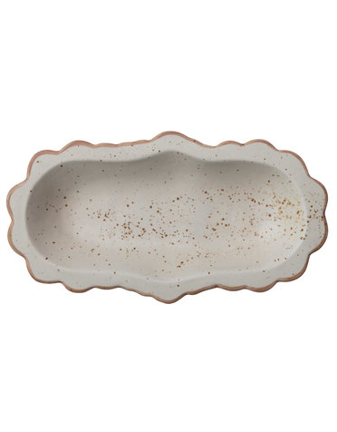 Stoneware Scalloped Platter/Bowl, Cream Speckled Finish, Available for local pick up