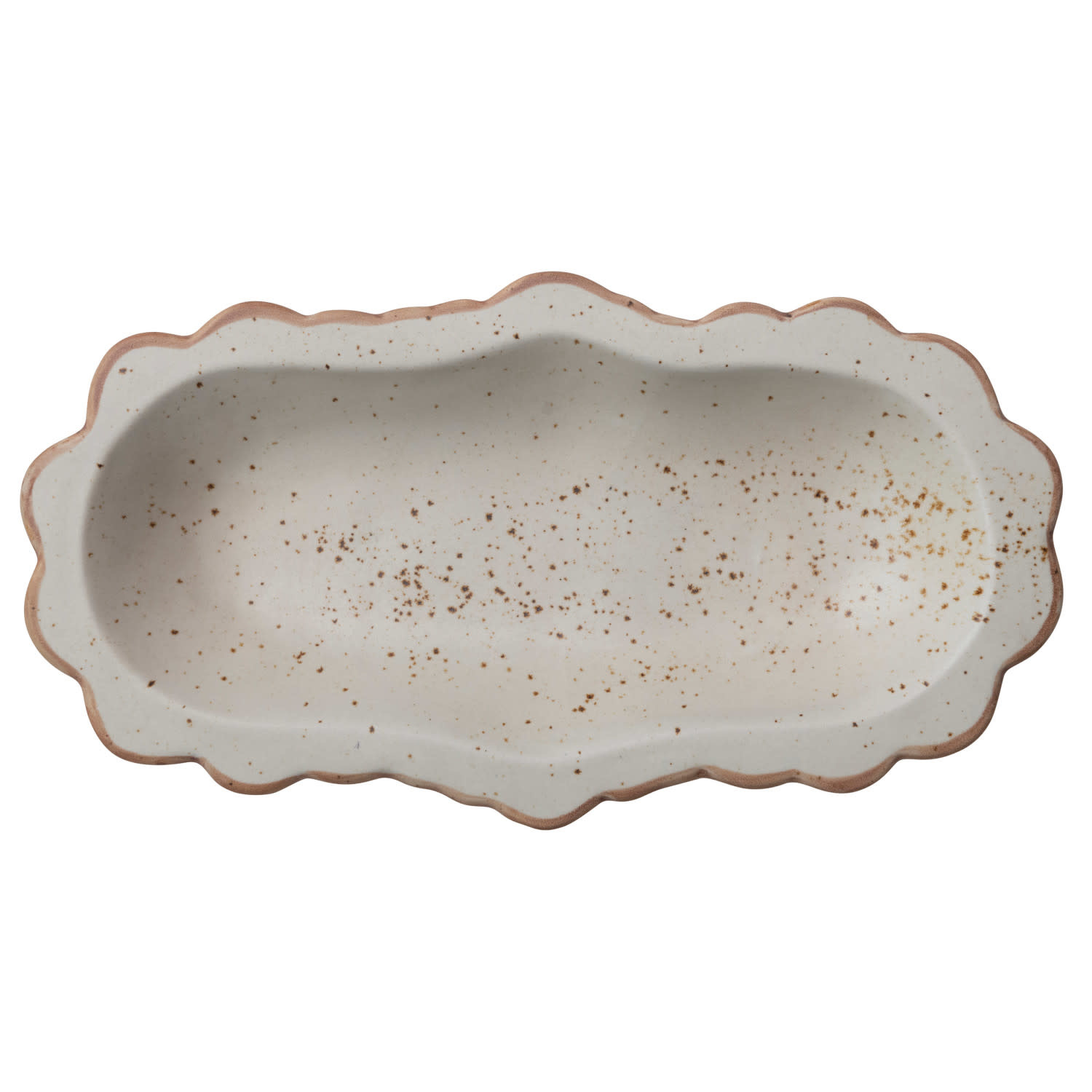 Stoneware Scalloped Platter/Bowl, Cream Speckled Finish, Available for local pick up