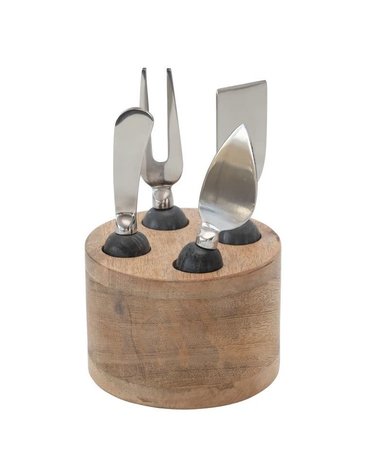 Cheese Servers w/ Marble Handles & Mango Wood Stand, Grey & Natural, Available for local pick up