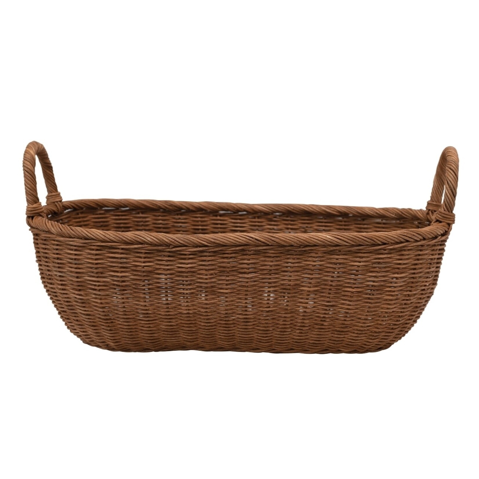 Hand-Woven Wicker Basket w/ Handles, Natural, 24.5"L x 13.5"W x 11.5"H