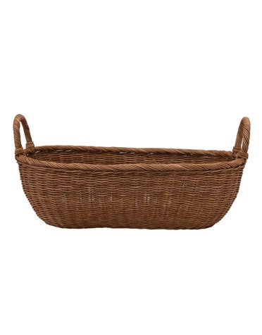 Hand-Woven Wicker Basket w/ Handles, Natural, 24.5"L x 13.5"W x 11.5"H