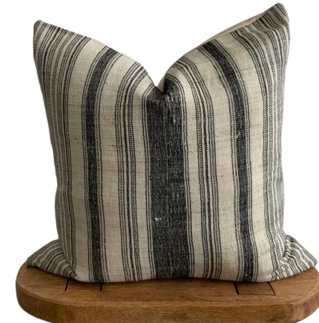 Danielle Vintage Black Stripe Pillow, 18x18