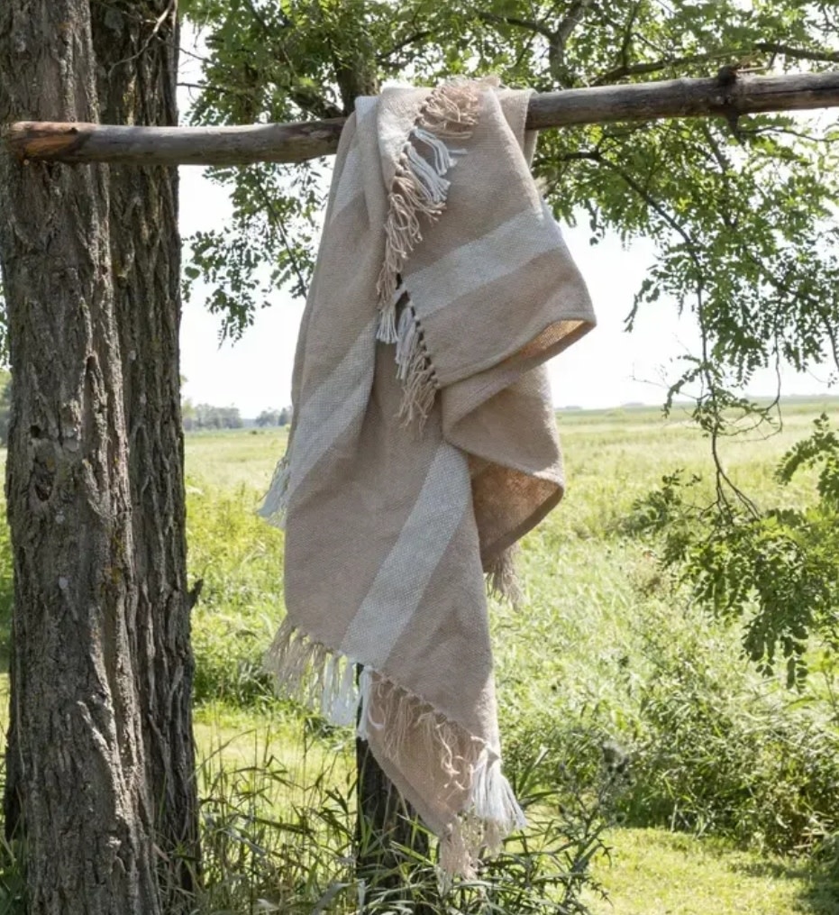 Outdoor Throw, tan and white