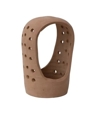 Handmade Terracotta Candle Holder w/ Cut-Outs 5.25"L x 4.75"W x 8"H, Available for local pick up