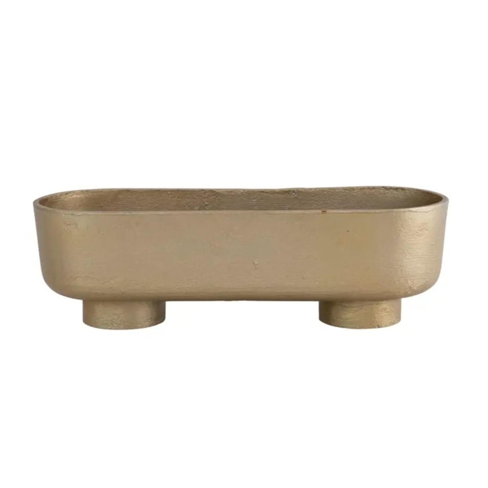 Cast Aluminum Footed Bowl, Gold, 14"L x 5"W x 4"H, Available for local pick up