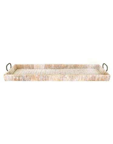 Whitewashed Rattan Tray w/ Metal Handles, Available for local pick up