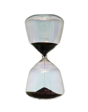 Hourglass w/ Black Sand, Iridescent,  4"  x 8-1/2"H, Available for local pick up
