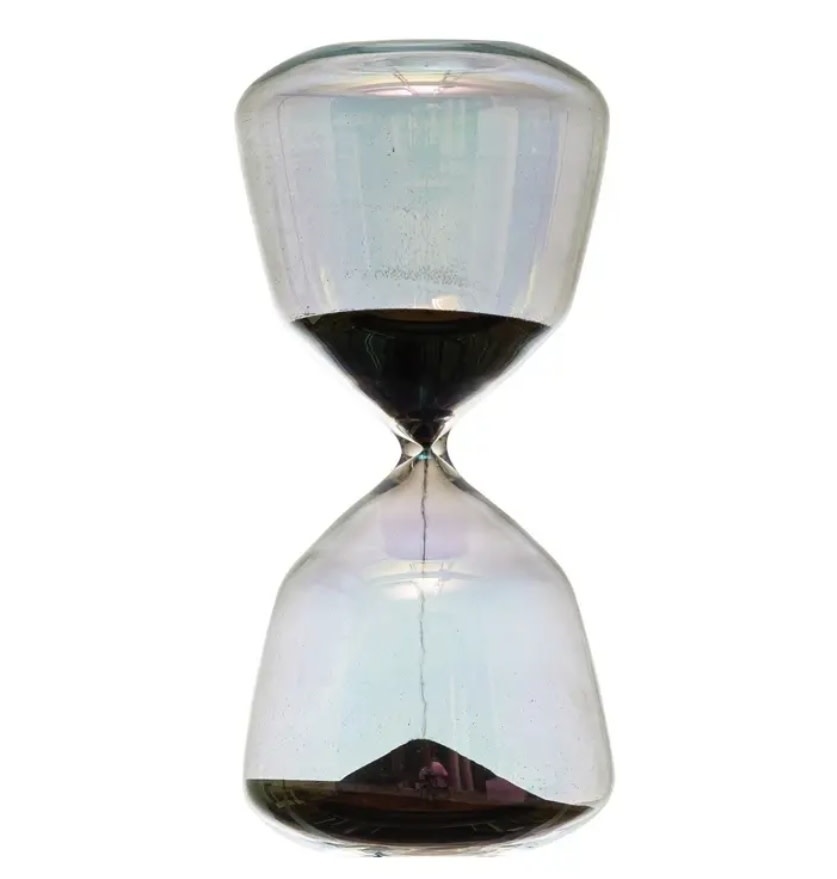 Decorative Glass Hourglass w/ Black Sand, Iridescent Finish