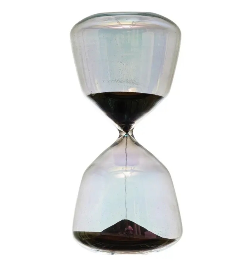 Hourglass w/ Black Sand, Iridescent,  4"  x 8-1/2"H