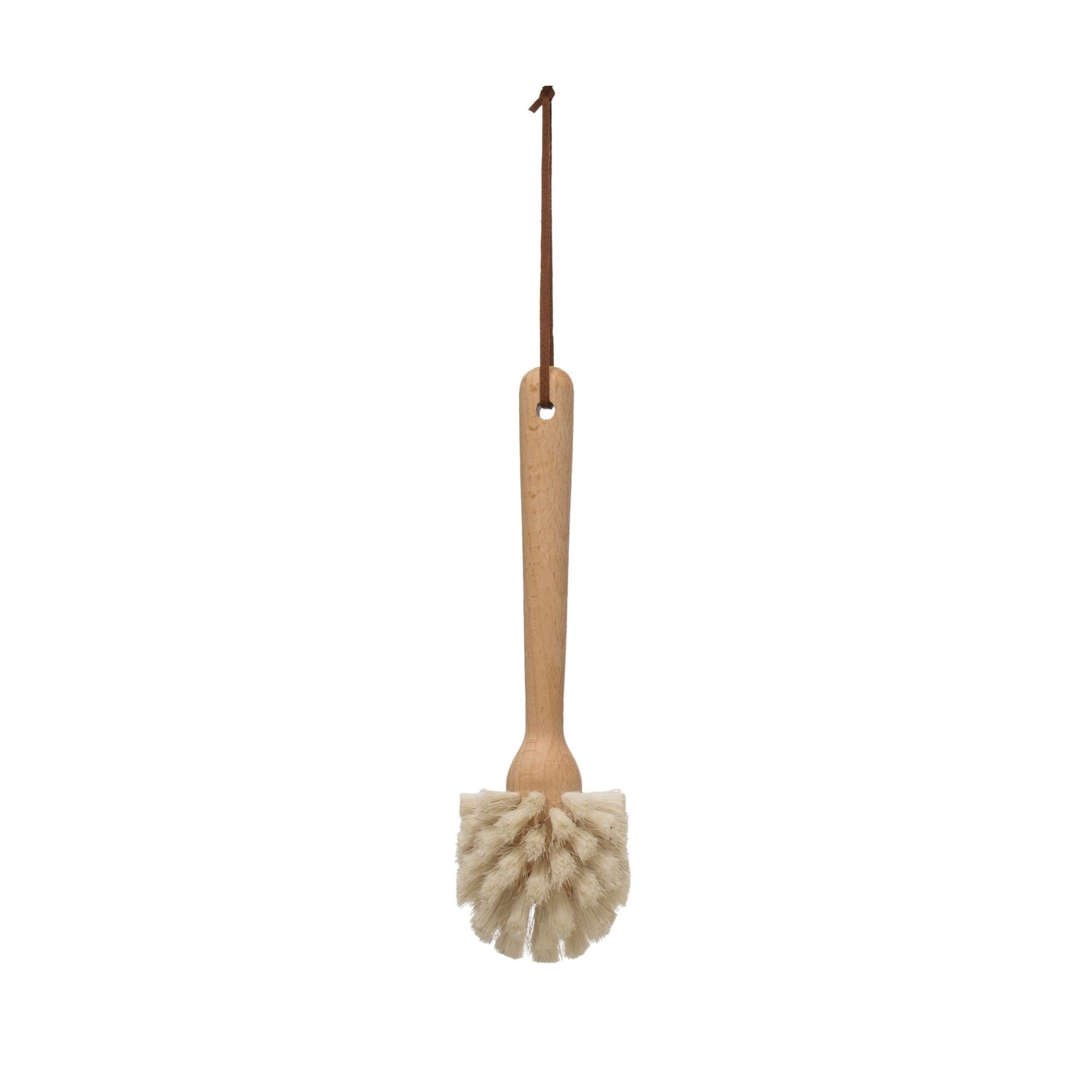 Beech Wood Dish Brush w/ Leather Strap, 10"
