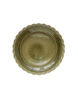 Stoneware Bowl with Scalloped Edge, Green, 12 in.