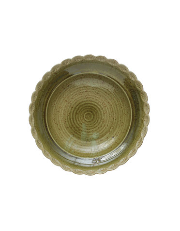 Stoneware Bowl with Scalloped Edge, Green, 12 in.