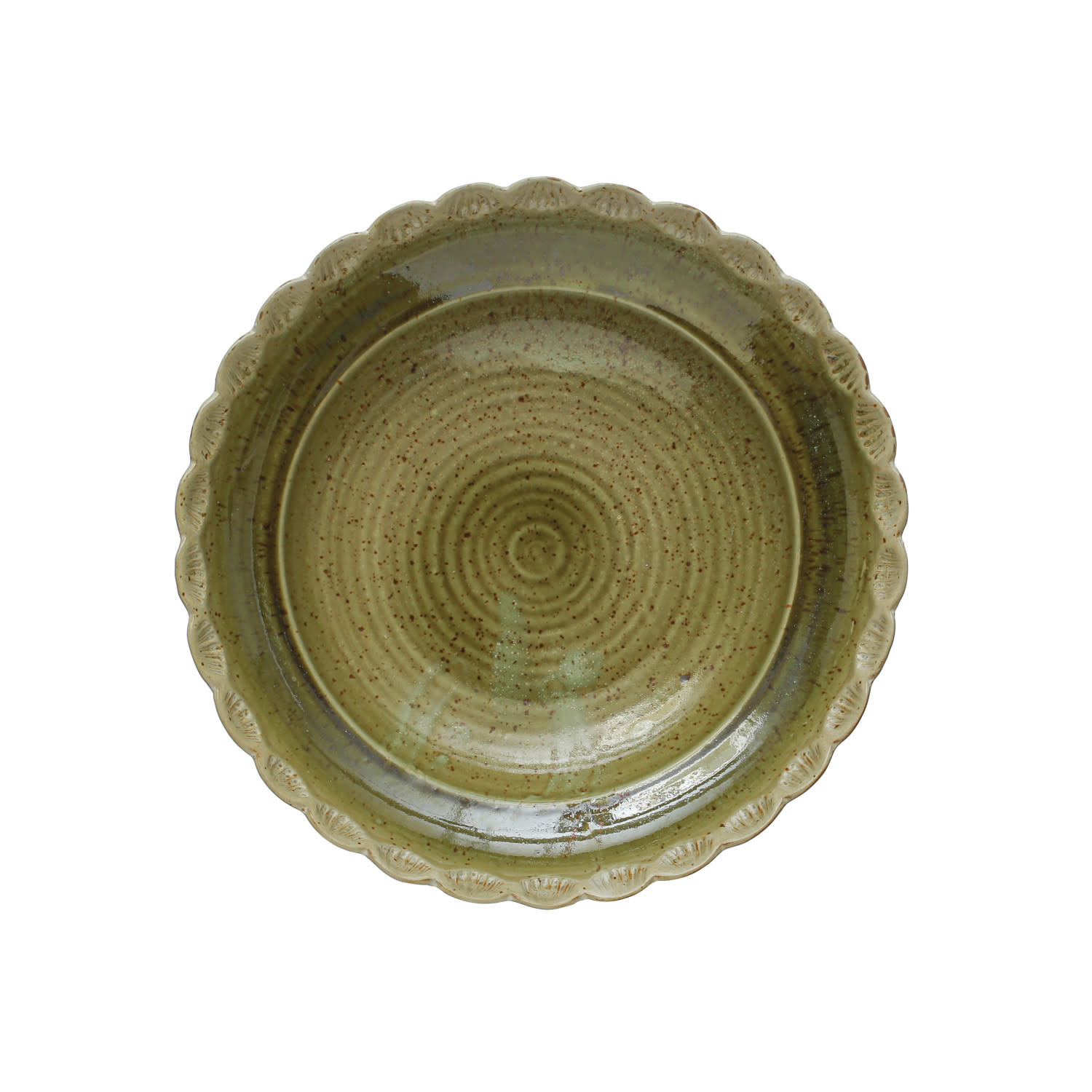 Stoneware Bowl with Scalloped Edge, Green, 12 in.