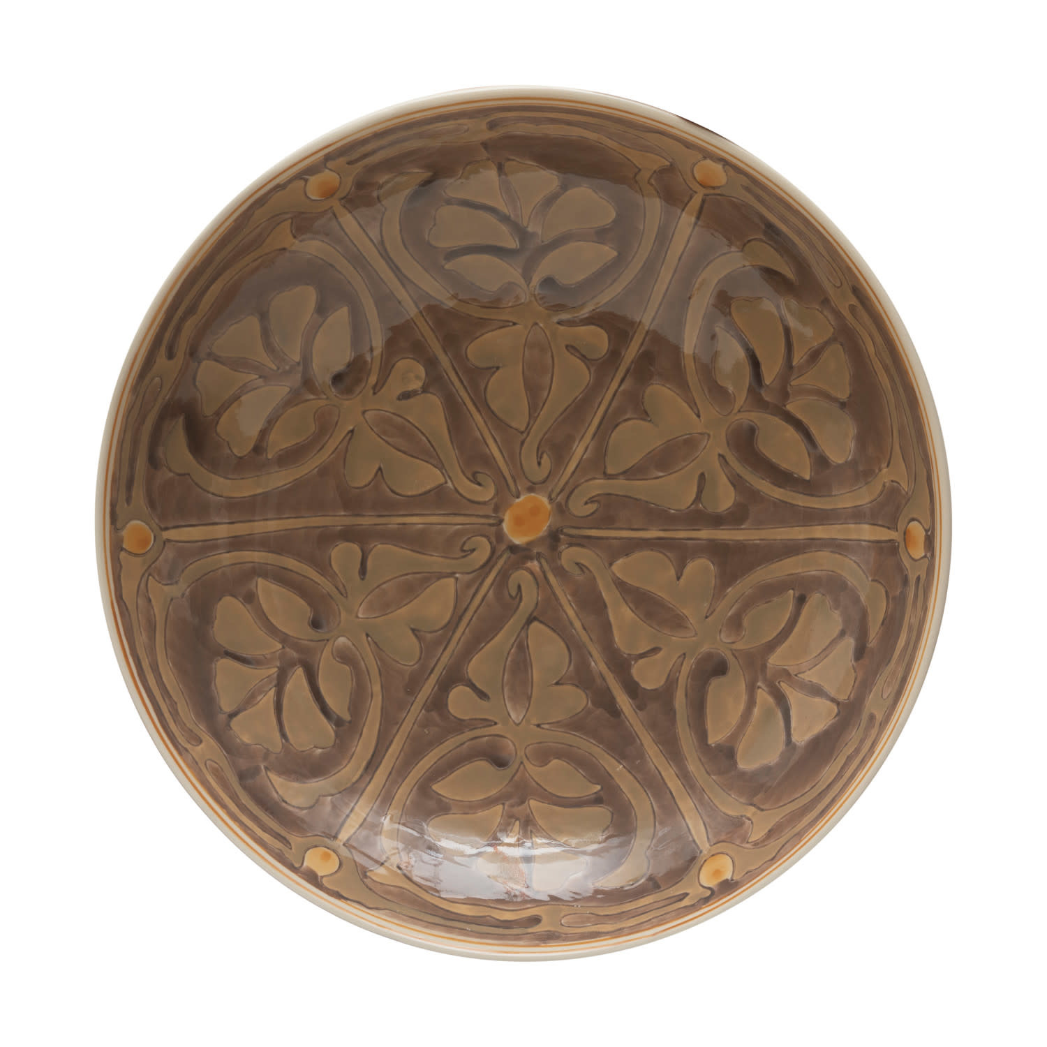 Hand-Painted Stoneware Serving Bowl w/ Pattern, Brown & Taupe, Available for local pick up