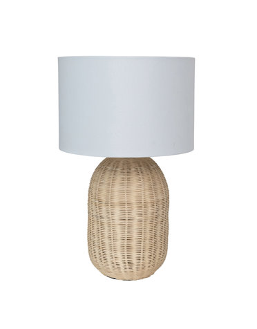 Wicker Table Lamp w/ Linen Shade, 25x15 Available for local pick up