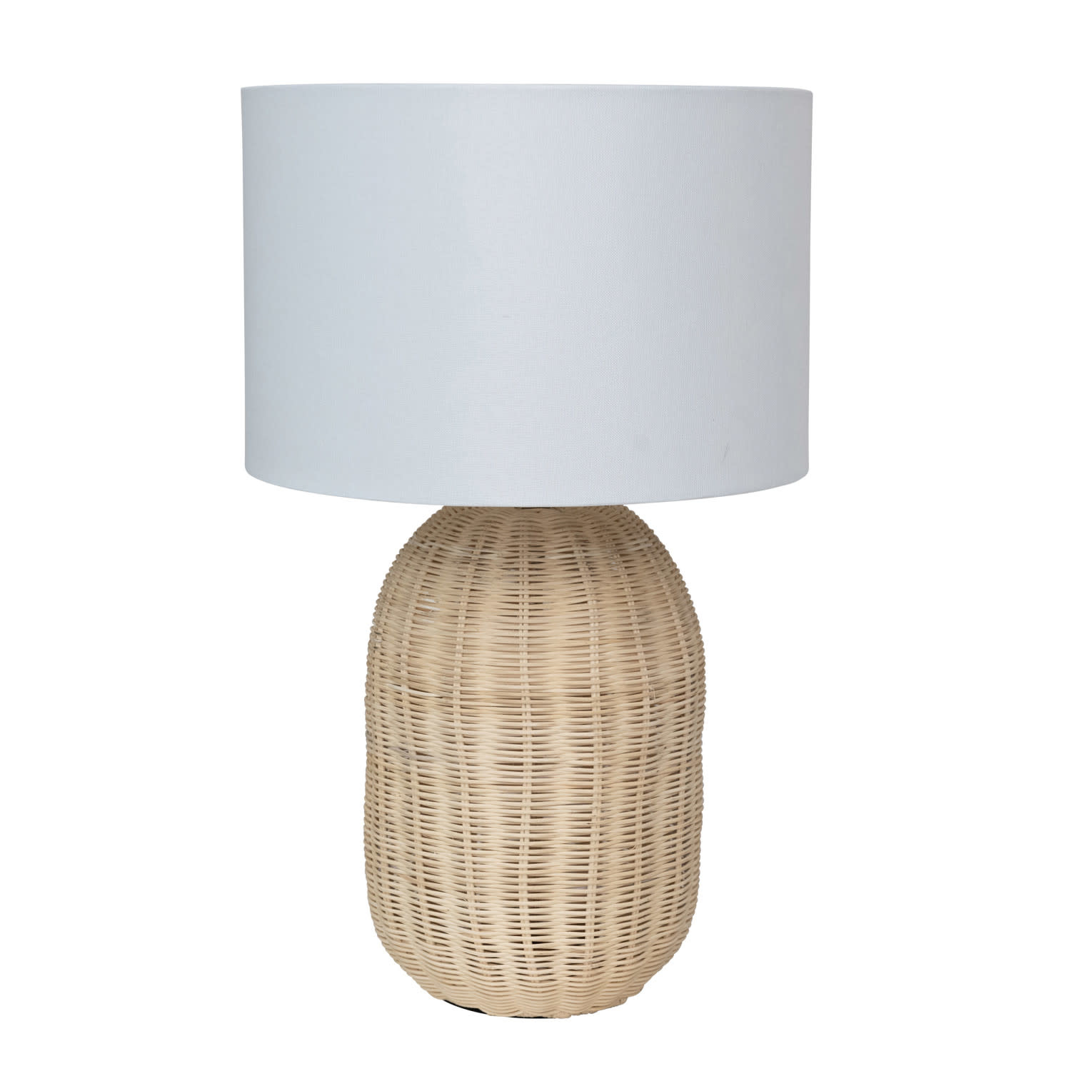 Wicker Table Lamp w/ Linen Shade Knotty and Board Interiors
