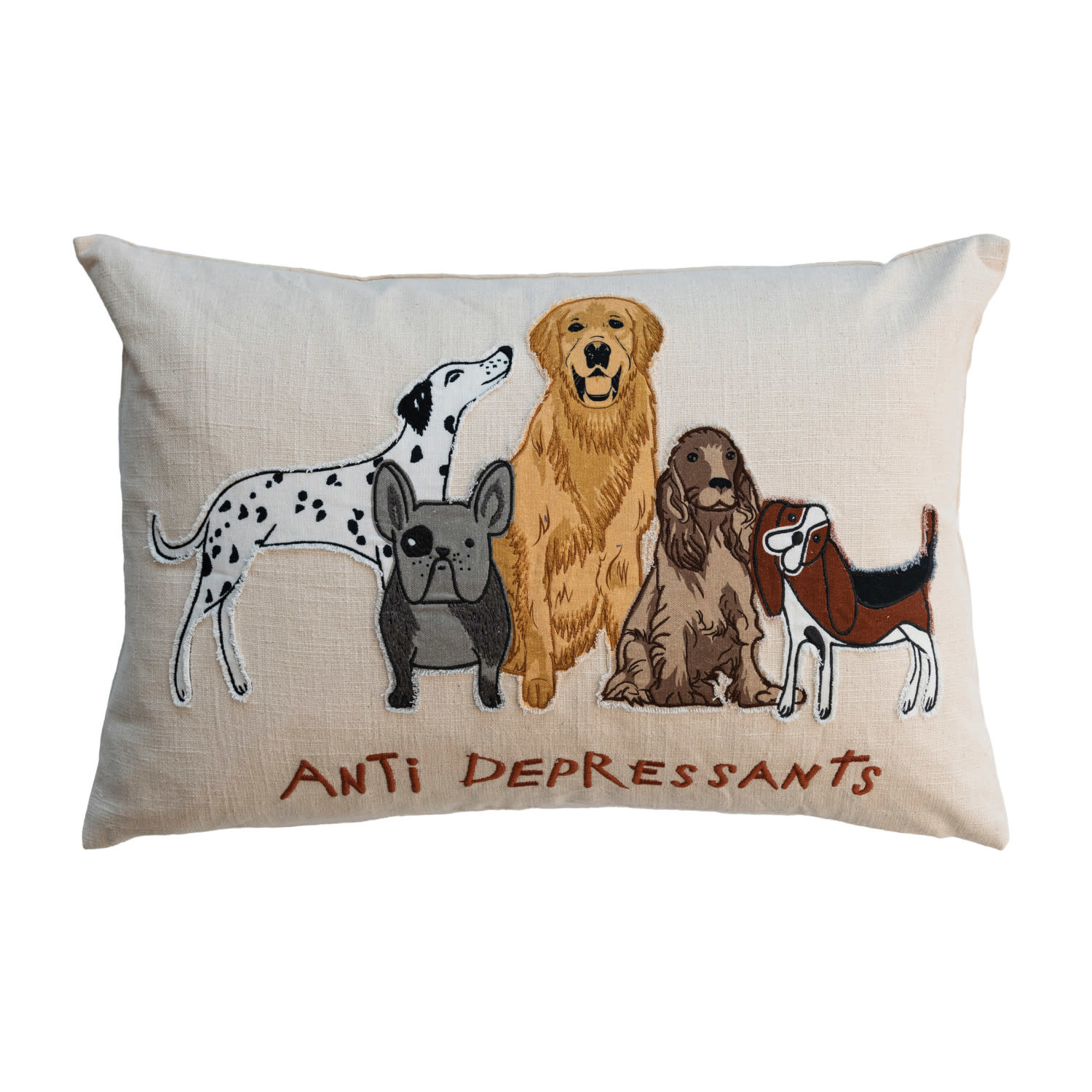 Embroidered Dogs "Anti Depressants" Lumbar Pillow