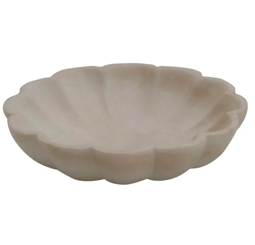 Carved Marble Flower Shaped Dish, 6"