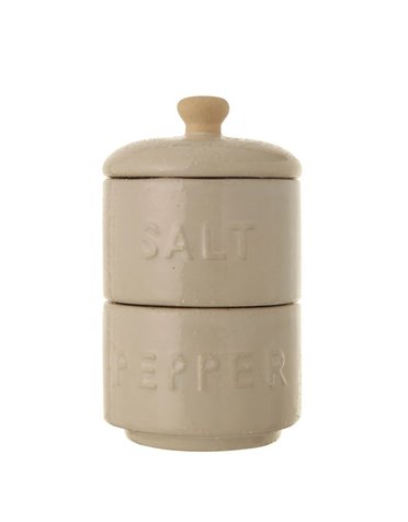 Stoneware Stackable Salt & Pepper Pots w/ Lid, White