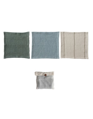 Square Cotton Waffle Weave Dish Cloths w/ Loop in Drawstring Bag