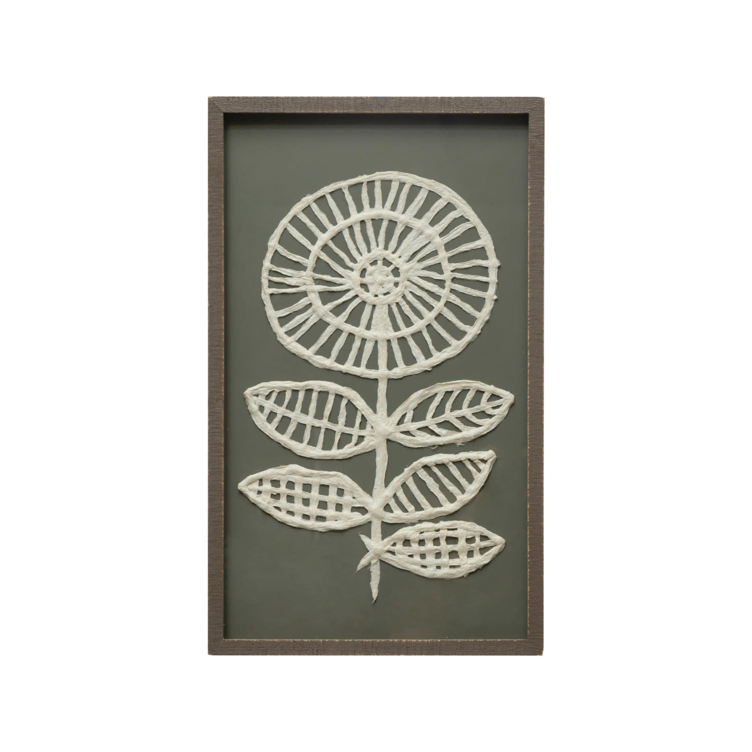 Handmade Textured Paper Flower Wood Framed Glass Wall Decor, Available for local pick up