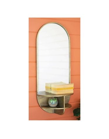 Tall Oval Antique Brass Mirror w/ Shelves 14x32, Available for local pick up