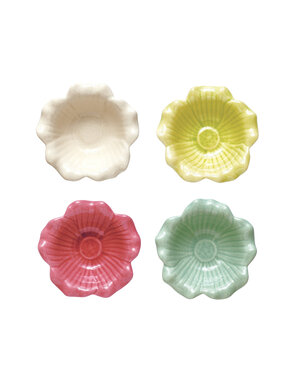 Debossed Stoneware Flower Bowl, Crackle Glaze, 4 Colors