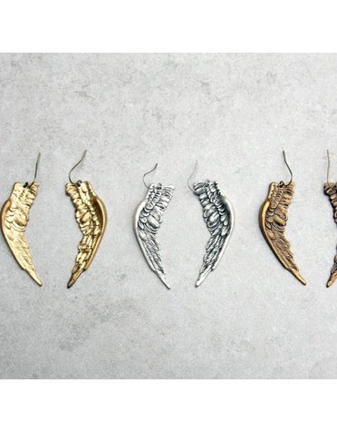 Angel Wing Dangle Earrings  Antiqued Silver Finish