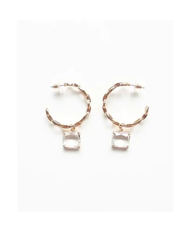 Gold 1.5" Hoop with Clear Crystal Drop Earring